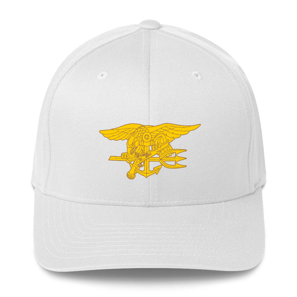 Embroidered Navy SEALs Trident and US Flag Structured Twill Cap
