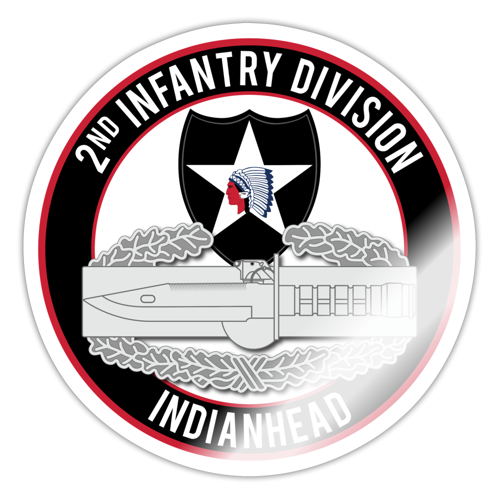 2nd Infantry Combat Action Badge Indianhead Sticker - white glossy