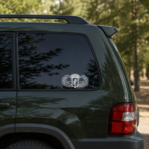 173rd Airborne with Basic Wings vinyl decal displayed on a dark tinted SUV window