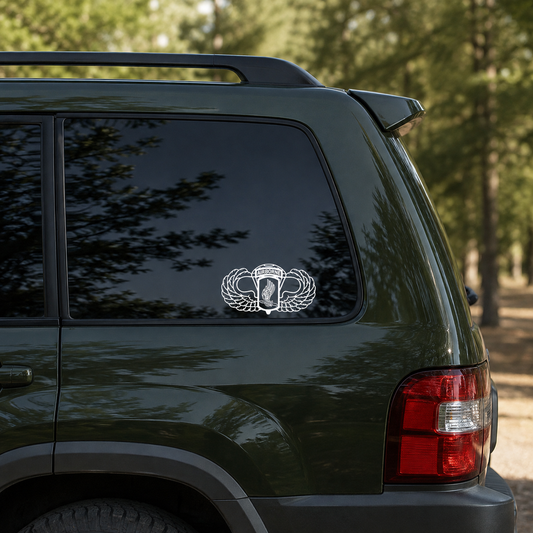 173rd Airborne with Basic Wings vinyl decal displayed on a dark tinted SUV window