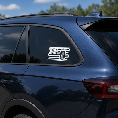 173rd Airborne in US Flag vinyl decal displayed on a dark tinted crossover window