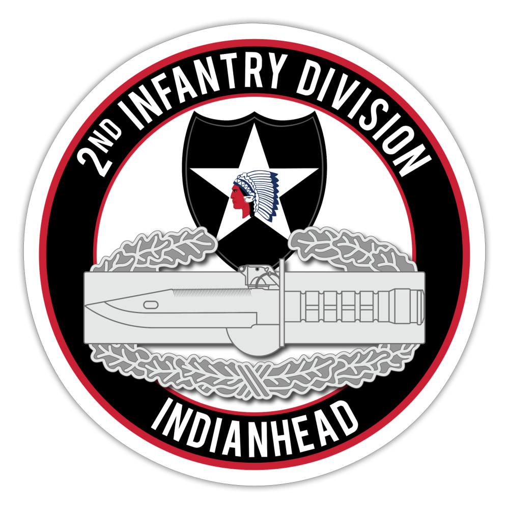 2nd Infantry Combat Action Badge Indianhead Sticker - white matte