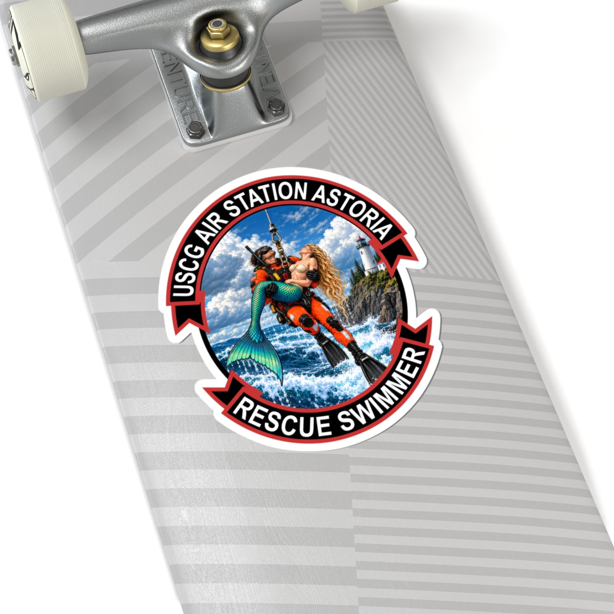 USCG Air Station Astoria rescue swimmer kiss-cut sticker, 6″ × 6″