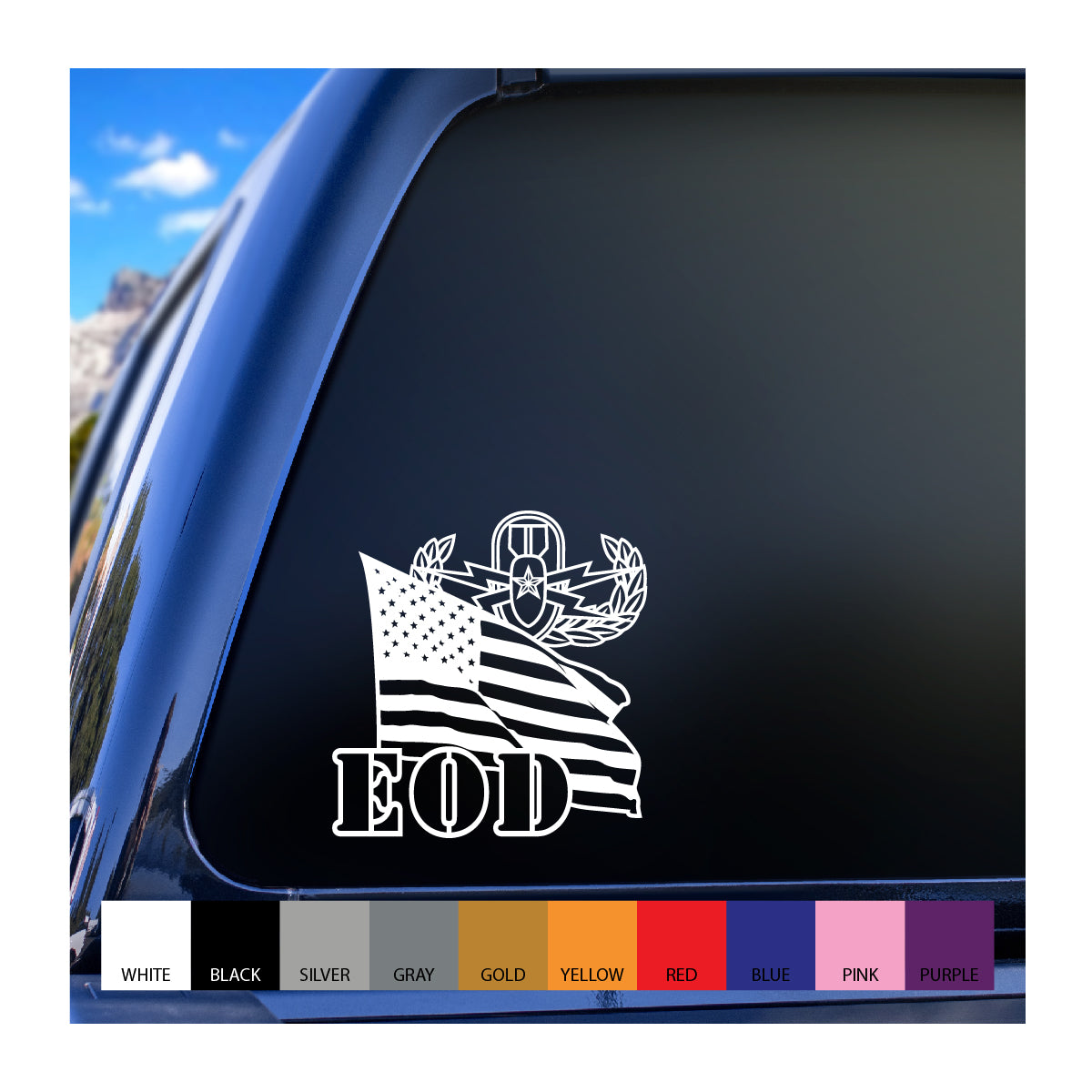 EOD Senior badge and US Flag Vinyl Decal