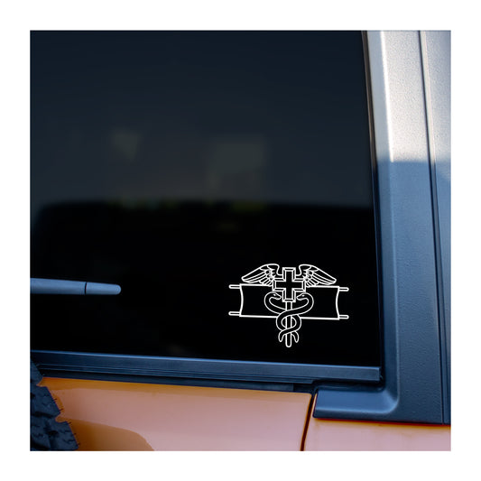 Expert Field Medical Badge EFMB in white cutout vinyl.
