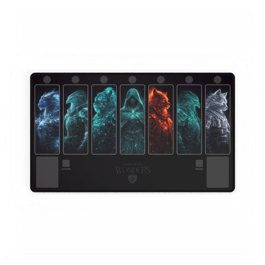 Decorative mouse pad with stylized animal illustrations on a white background