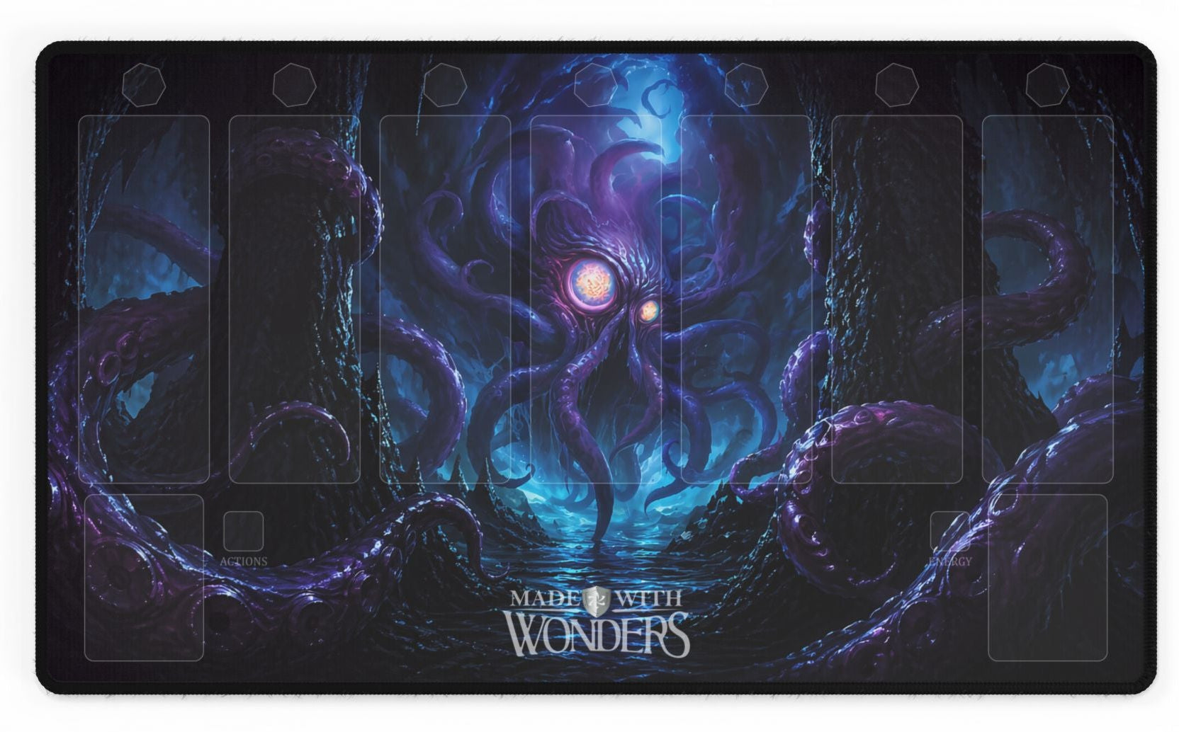 Fantasy-themed mouse pad with intricate design and 'Made with Wonders' branding on a white background