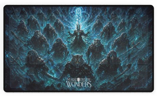 Decorative mouse pad with fantasy design and 'Made with Wonders' text on a white background