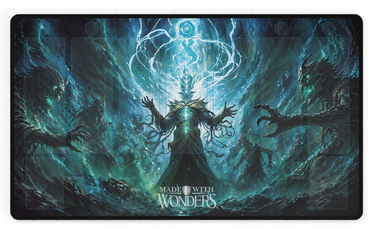 Gaming mouse pad with fantasy design and 'Made with Wonders' branding