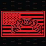 75th Ranger in US Flag Vinyl Decal