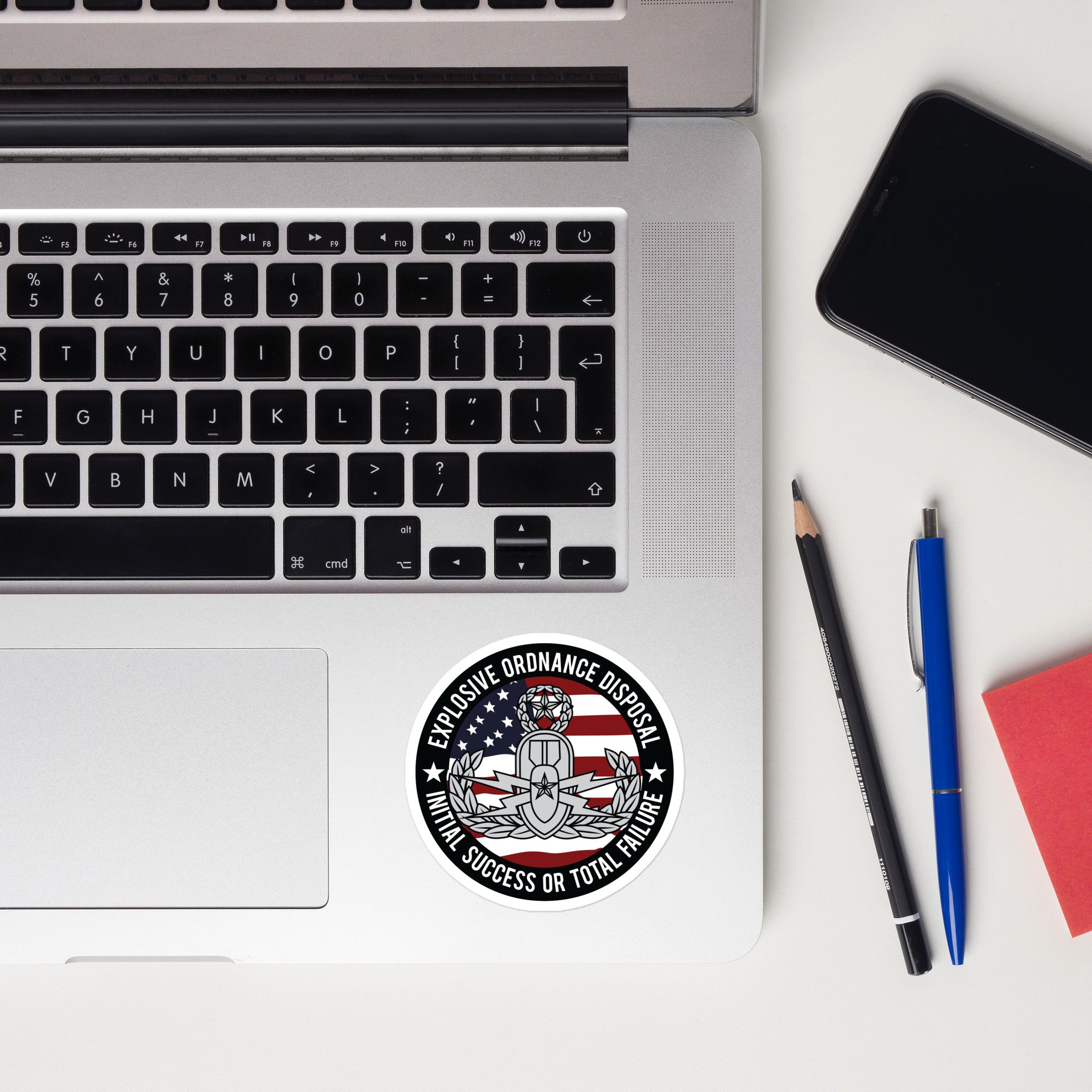 EOD Master ISoTF bubble-free vinyl sticker, badge over the US Flag