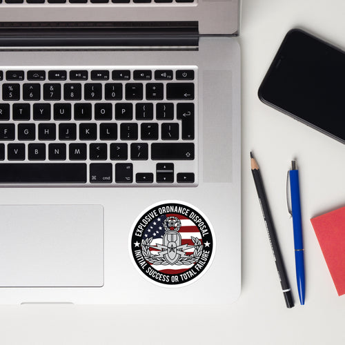 EOD Master ISoTF bubble-free vinyl sticker, badge over the US Flag