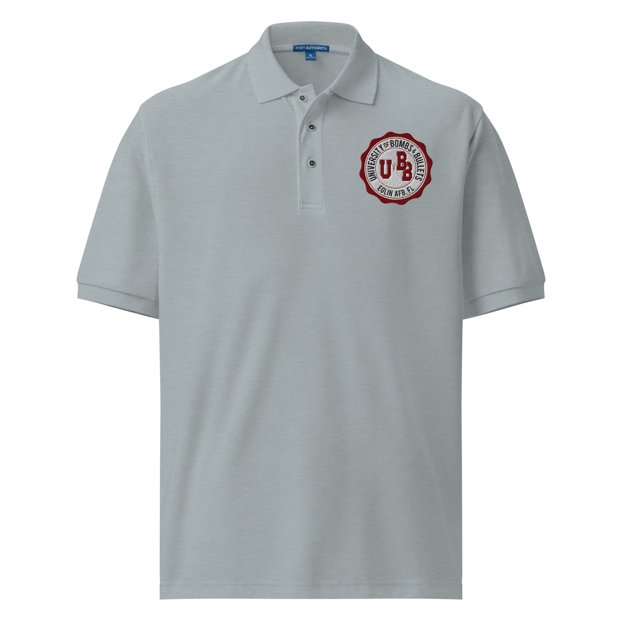 University of Bombs and Bullets Eglin premium polo, cool heather