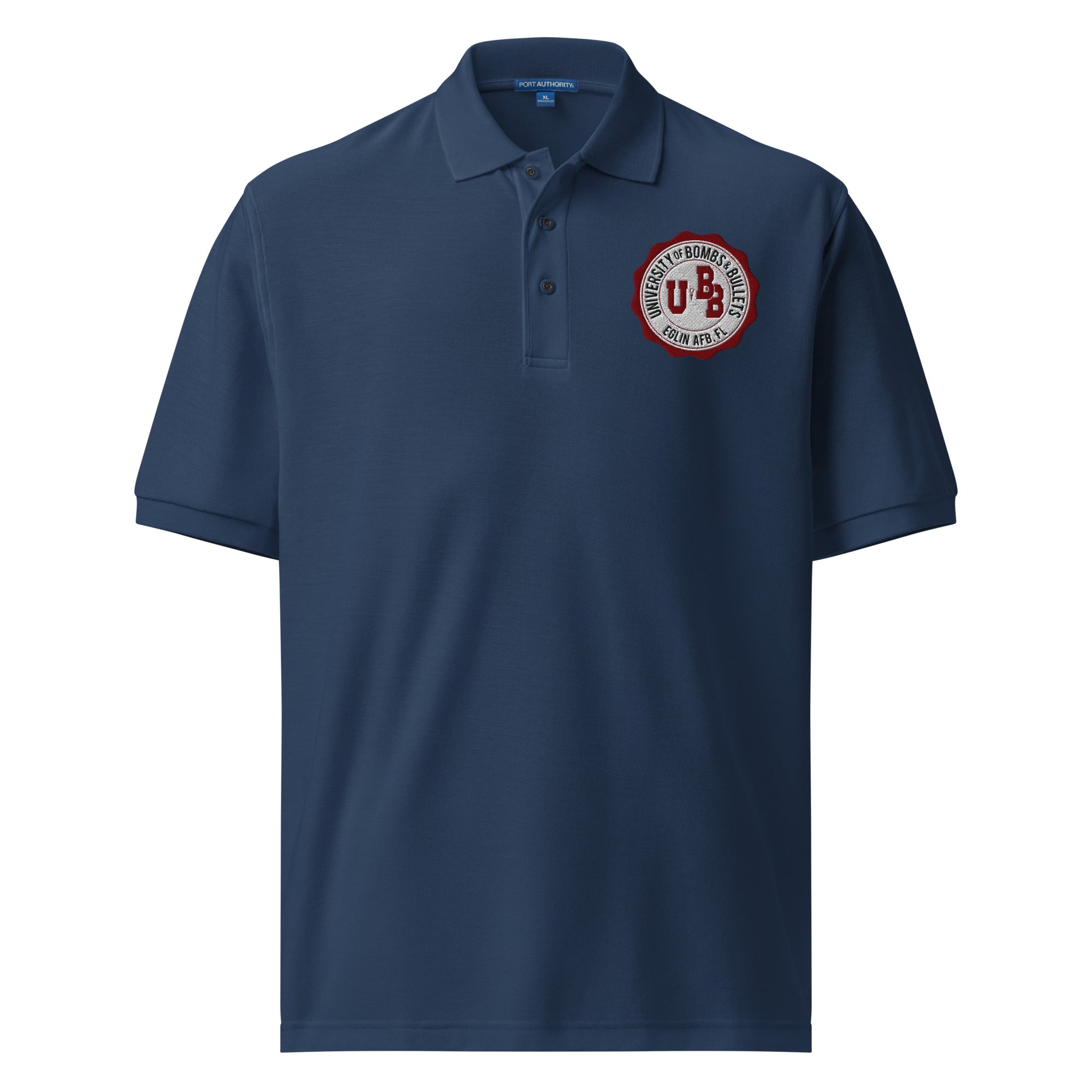 University of Bombs and Bullets Eglin premium polo, navy