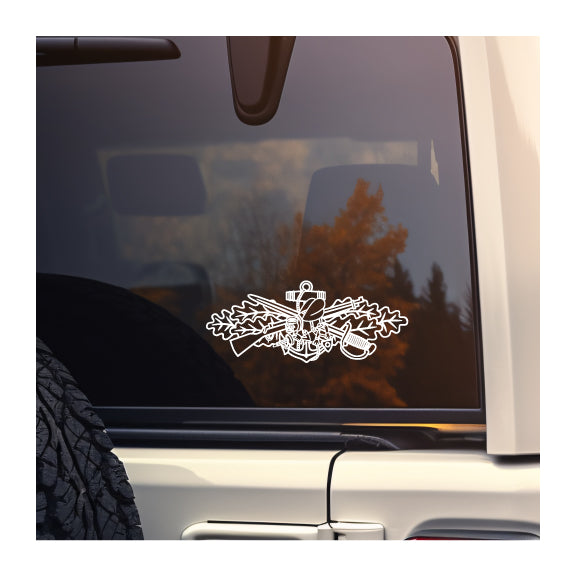 Seabee Combat Warfare SCW badge in white vinyl