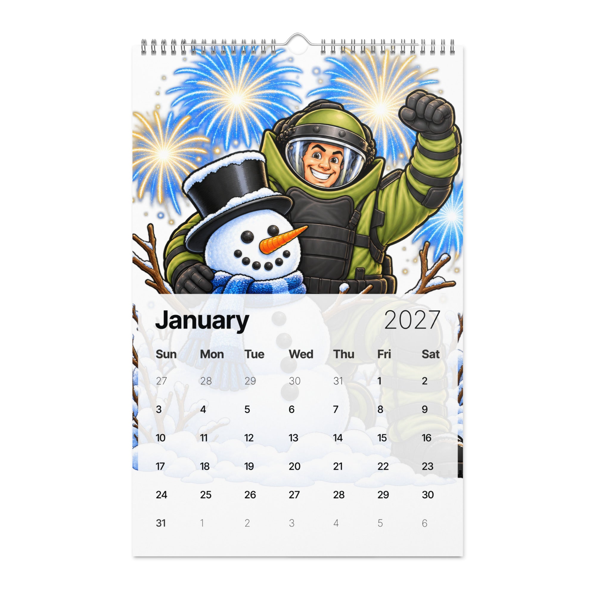 Bomb Suit caricature 2027 wall calendar