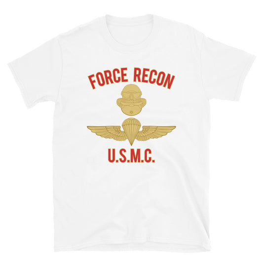 Force Recon Combatant Diver and Parachutist badges unisex t-shirt – White