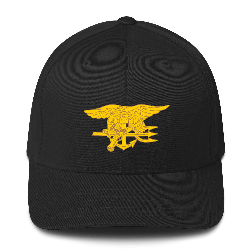Embroidered Navy SEALs Trident and US Flag Structured Twill Cap