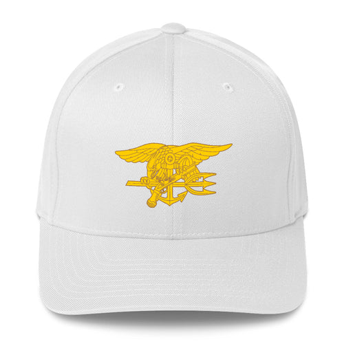 Embroidered Navy SEALs Trident and US Flag Structured Twill Cap